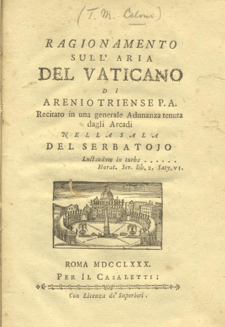 RAGIONAMENTO SULL'ARIA DEL VATICANO DI ARENIO TRIENSE. Recitato in una …