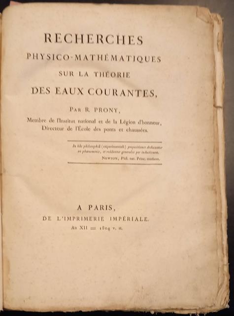 RECHERCHES PHYSICO - MATHÉMATIQUES SUR LA THÉORIE DES EAUX COURANTES.