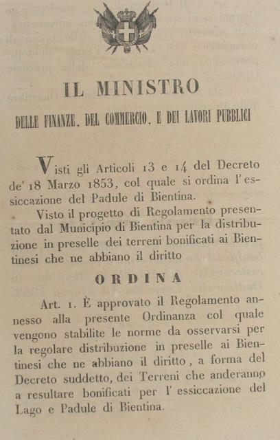 Regolamento per la divisione in preselle dei terreni bonificati che …