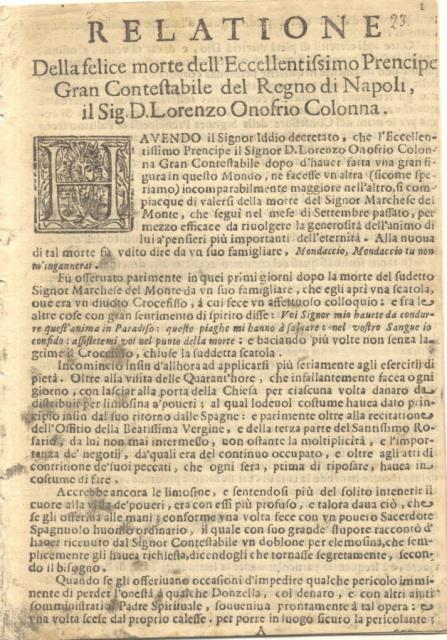 Relatione della felice morte dell'eccellentissimo prencipe gran contestabile del Regno …