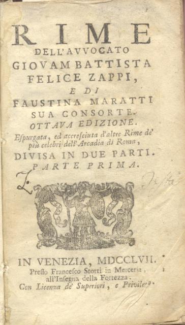 RIME DELL'AVVOCATO GIOVAMBATTISTA ZAPPI E DI FAUSTINA MARATTI SUA CONSORTE. …