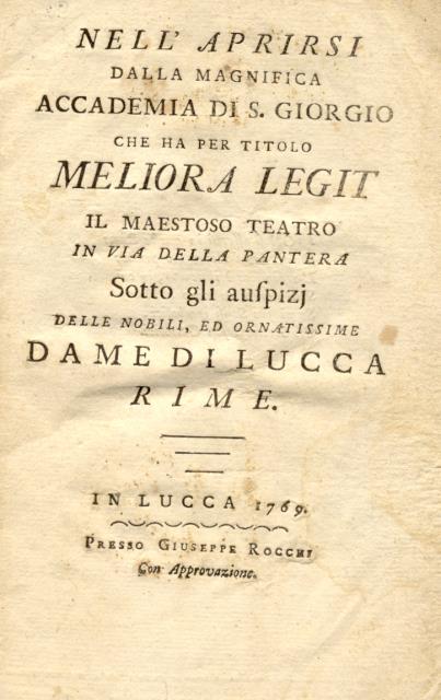 RIME. Nell'aprirsi della Magnifica Accademia di S.Giorgio che ha per …
