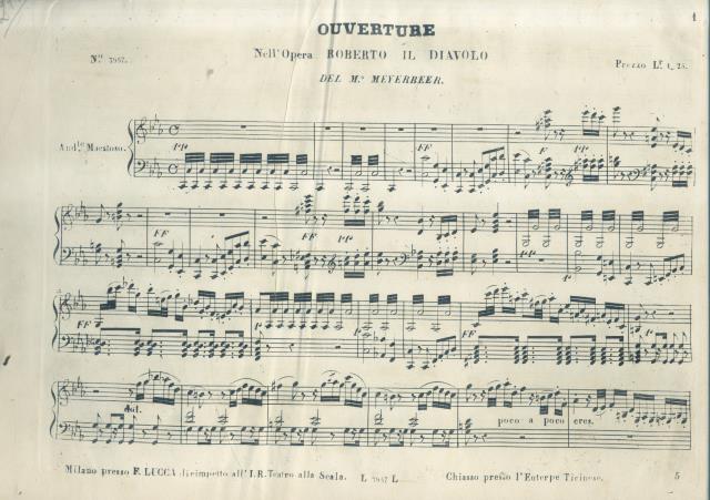 ROBERTO IL DIAVOLO (1831). Opera in cinque Atti. Riduzione per …