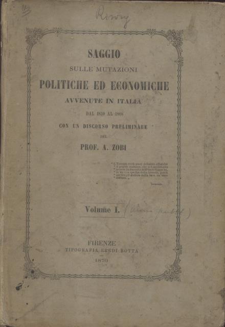SAGGIO SULLE MUTAZIONI POLITICHE ED ECONOMICHE AVVENUTE IN ITALIA DAL …