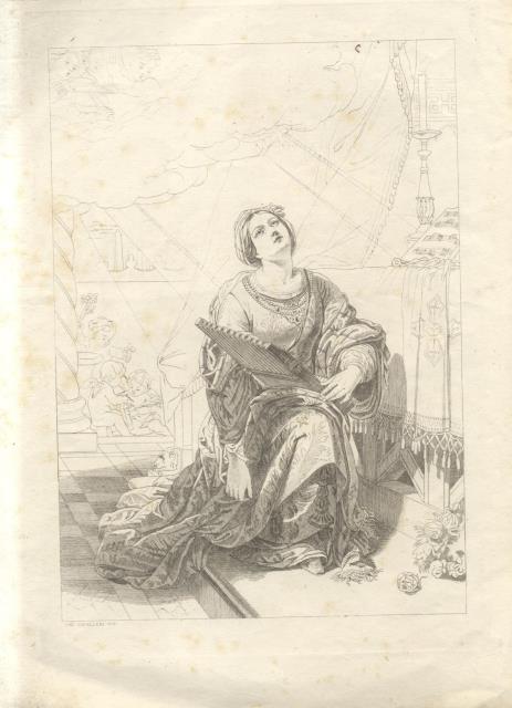 SANTA CECILIA: ASCOLTANDO LE MELODIE CELESTI. Quadro ad olio del …