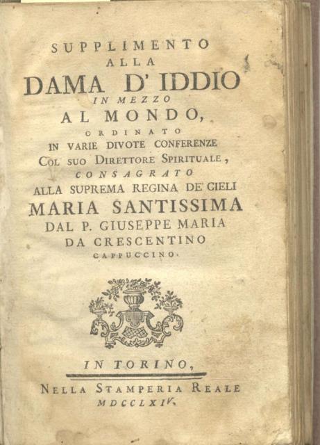 SUPPLIMENTO ALLA DAMA D'IDDIO IN MEZZO AL MONDO. Ordinato in …