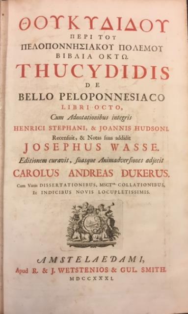 THOUKYDIDON PERI TON PELOPONNESIAKON POLEMON BIBLIA OKTO. Thucydidis de Bello …