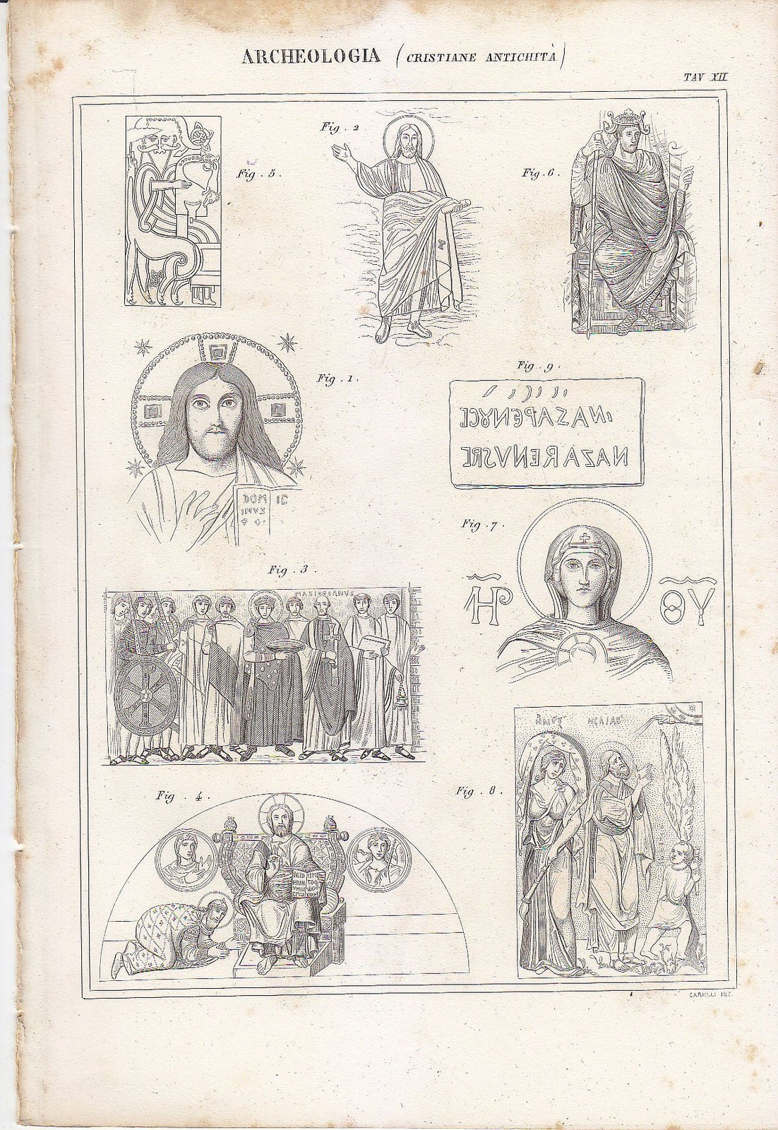 1866 Stampa Antica Originale ARCHEOLOGIA Antichità Cristiane INCISIONE TAVOLA XI