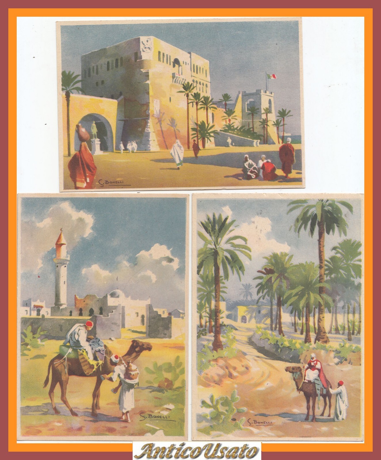 3 CARTOLINE Lotteria di Tripoli 1939 Illustrate S Bonelli Vintage …