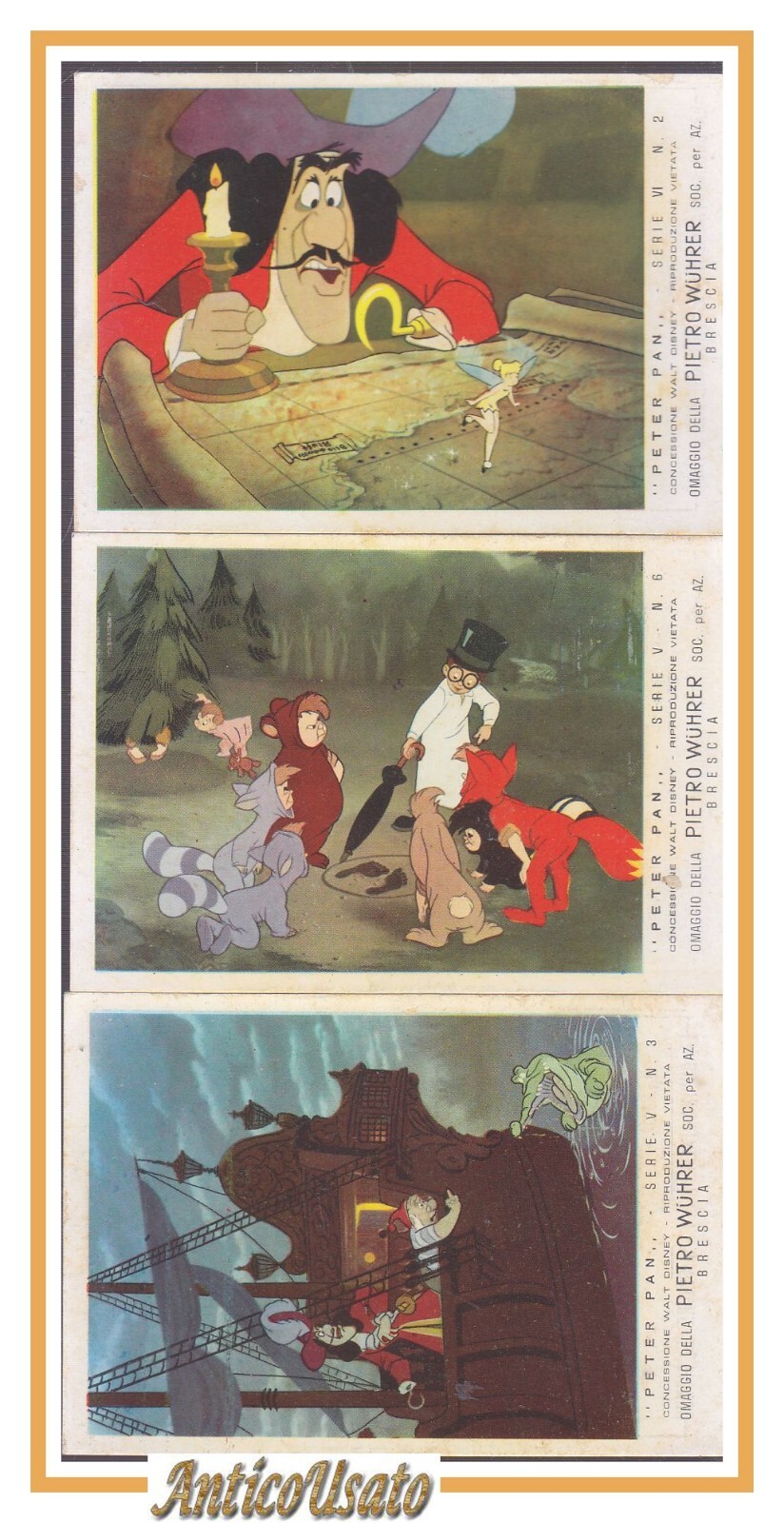 3 FIGURINE PETER PAN Walt Disney 1954 Wuhrer pubblicitaria brodo …