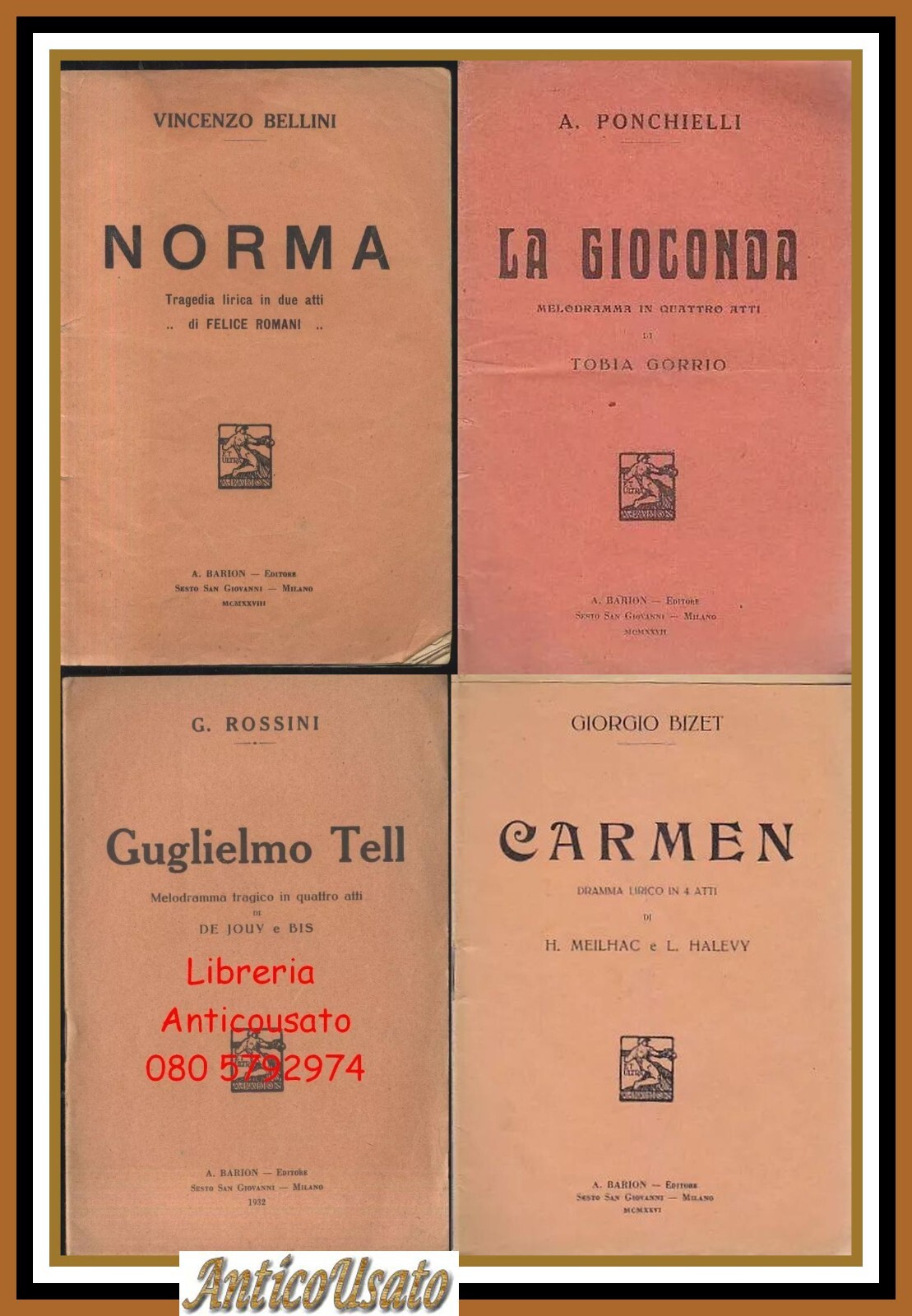 4 libretti d'opera NORMA CARMEN GUGLIELMO TELL LA GIOCONDA Barion …