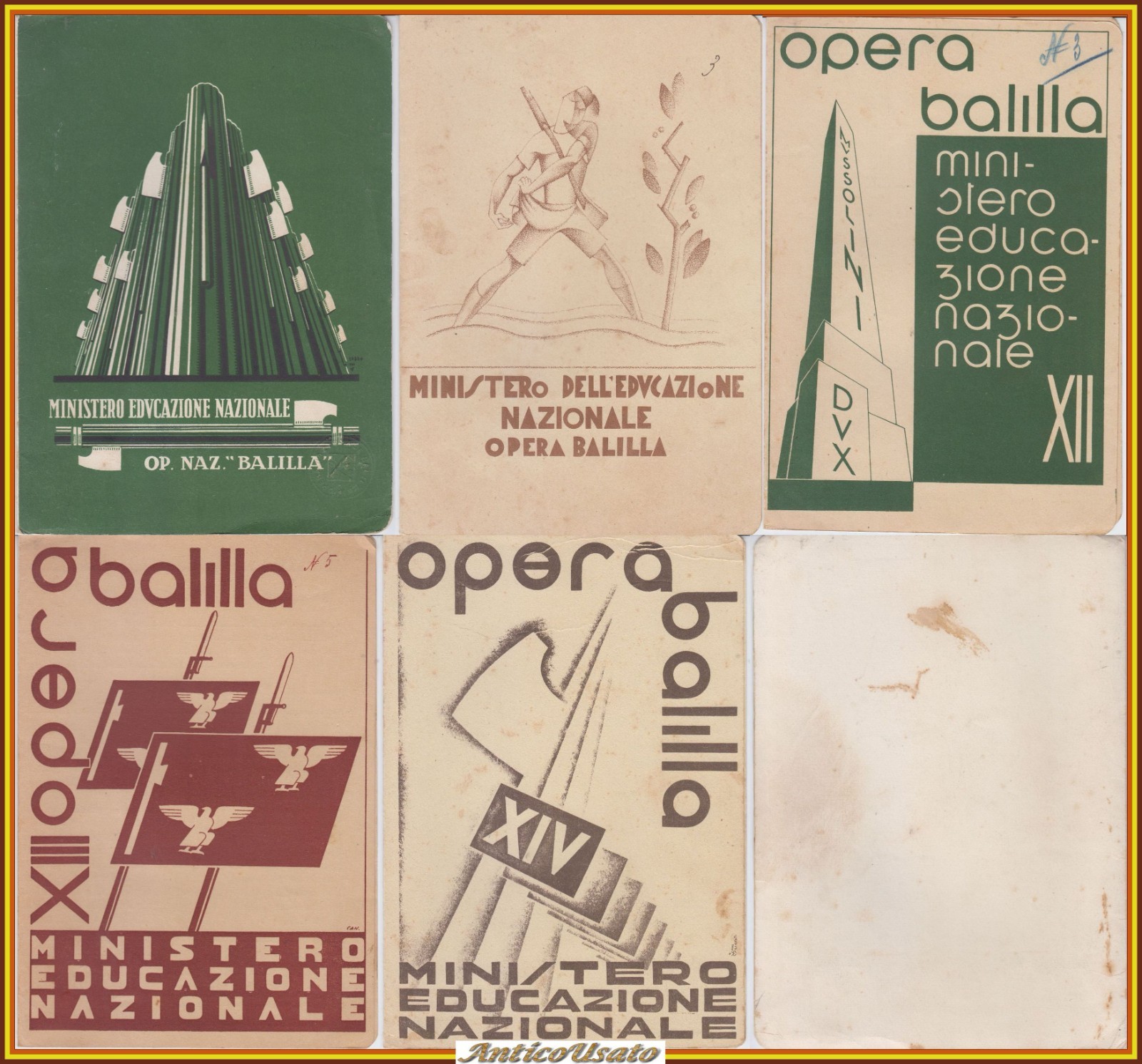 5 PAGELLE SCOLASTICHE FASCISTE Opera Nazionale Balilla 1931 1936 ONB …