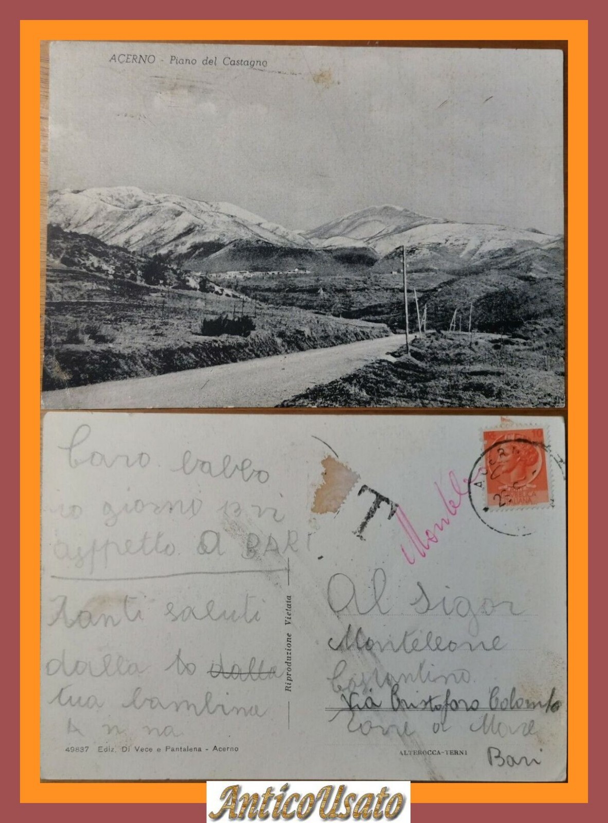 ACERNO Piano del Castagno Cartolina Viaggiata anni '50 postcard Vintage …