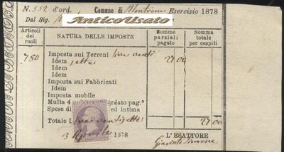 ADELFIA MONTRONE 1878 Cedola Di Imposte Terreni Documento Antico Originale