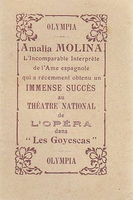 AMALIA MOLINA INCOMPARABLE INTERPRETE DEL’AME ESPAGNOLE opuscolo inizi 900 libro