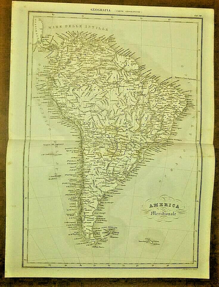 AMERICA MERIDIONALE CARTA GEOGRAFICA Incisione Stampa Antica 1866 Tavola
