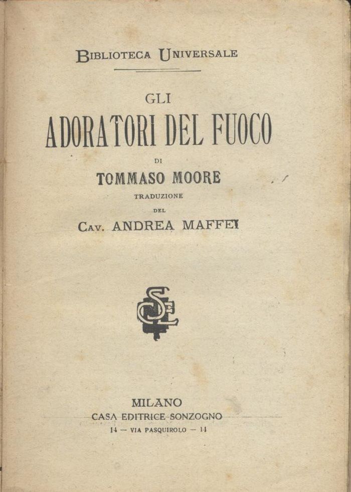AMORI DEGLI ANGELI e ADORATORI DEL FUOCO di Thomas Moore …