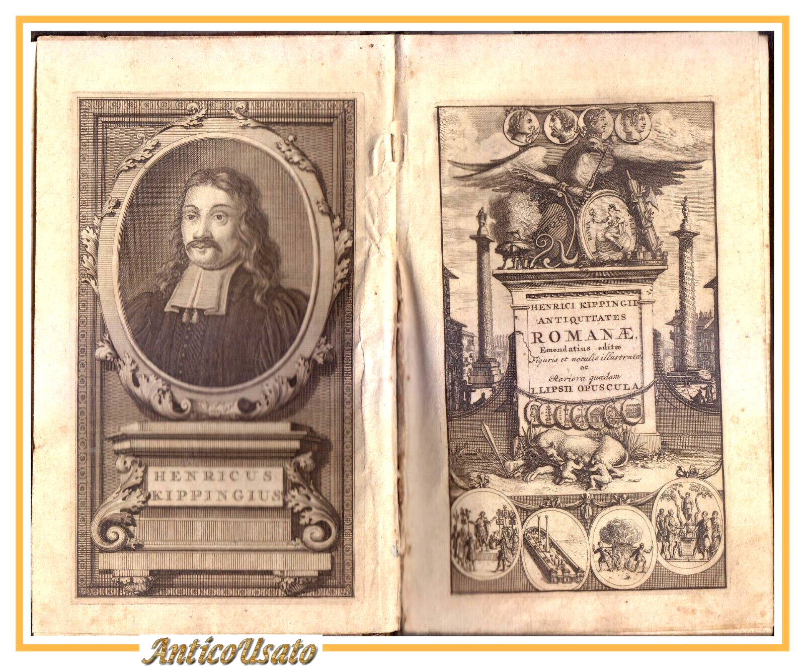 ANTIQUITATUM ROMANARUM Libri IV di Henrici Kippingii 1713 Libro Antico …