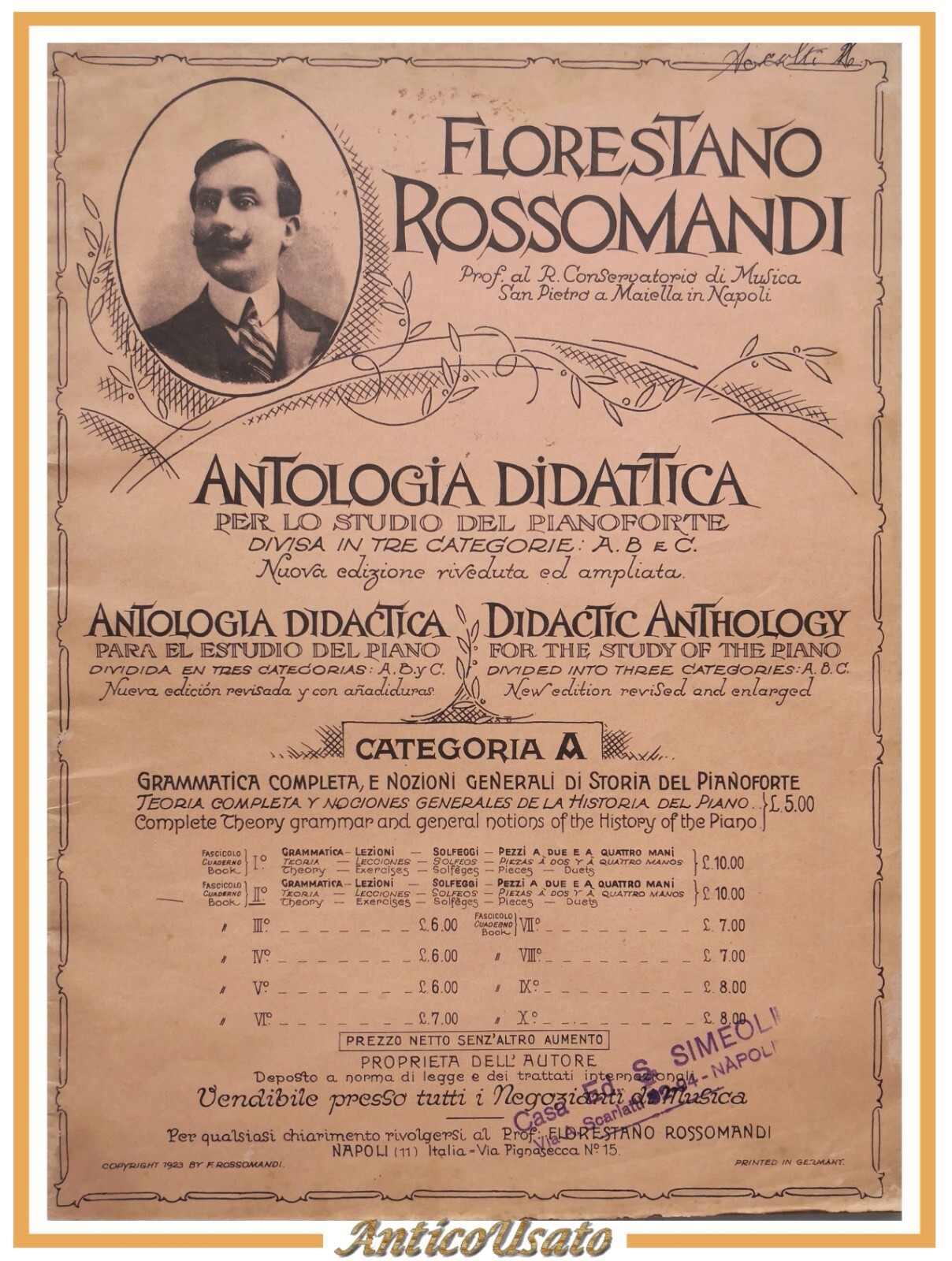 ANTOLOGIA DIDATTICA PER LO STUDIO DEL PIANOFORTE di Florestano Rossomandi …
