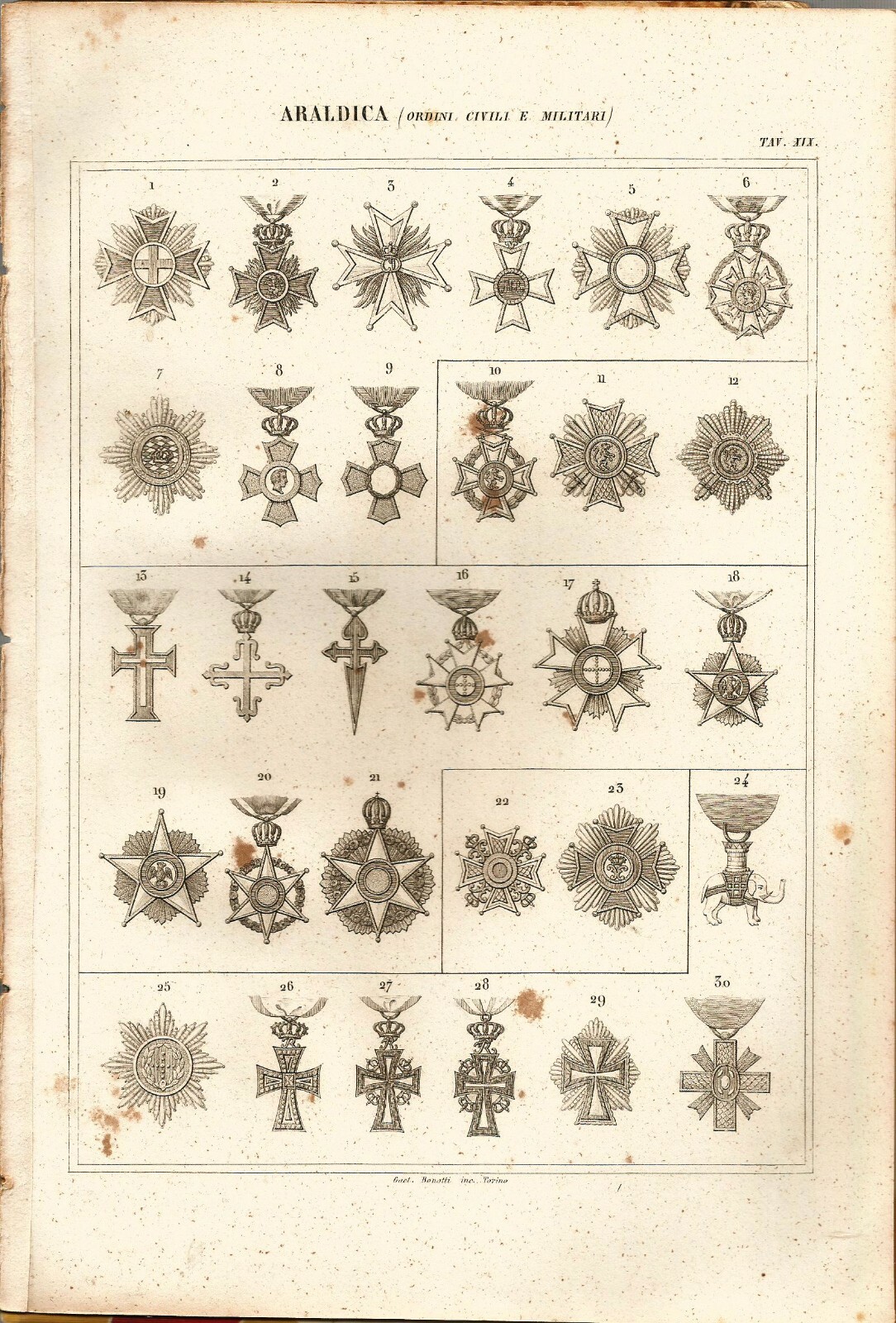 ARALDICA MEDAGLIE ORDINI CIVILI E MILITARI 1866 Tavola III Antica …