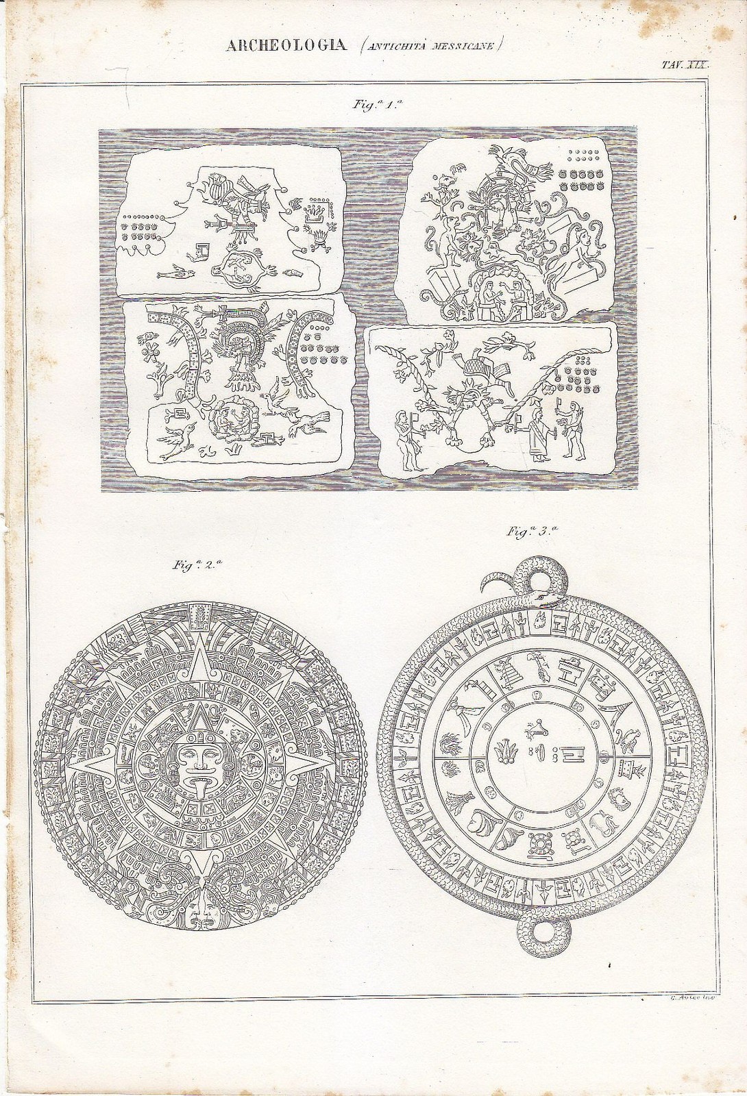 Archeologia Antichità Messicane Tavola 19 Incisione Stampa 1866 Originale antica