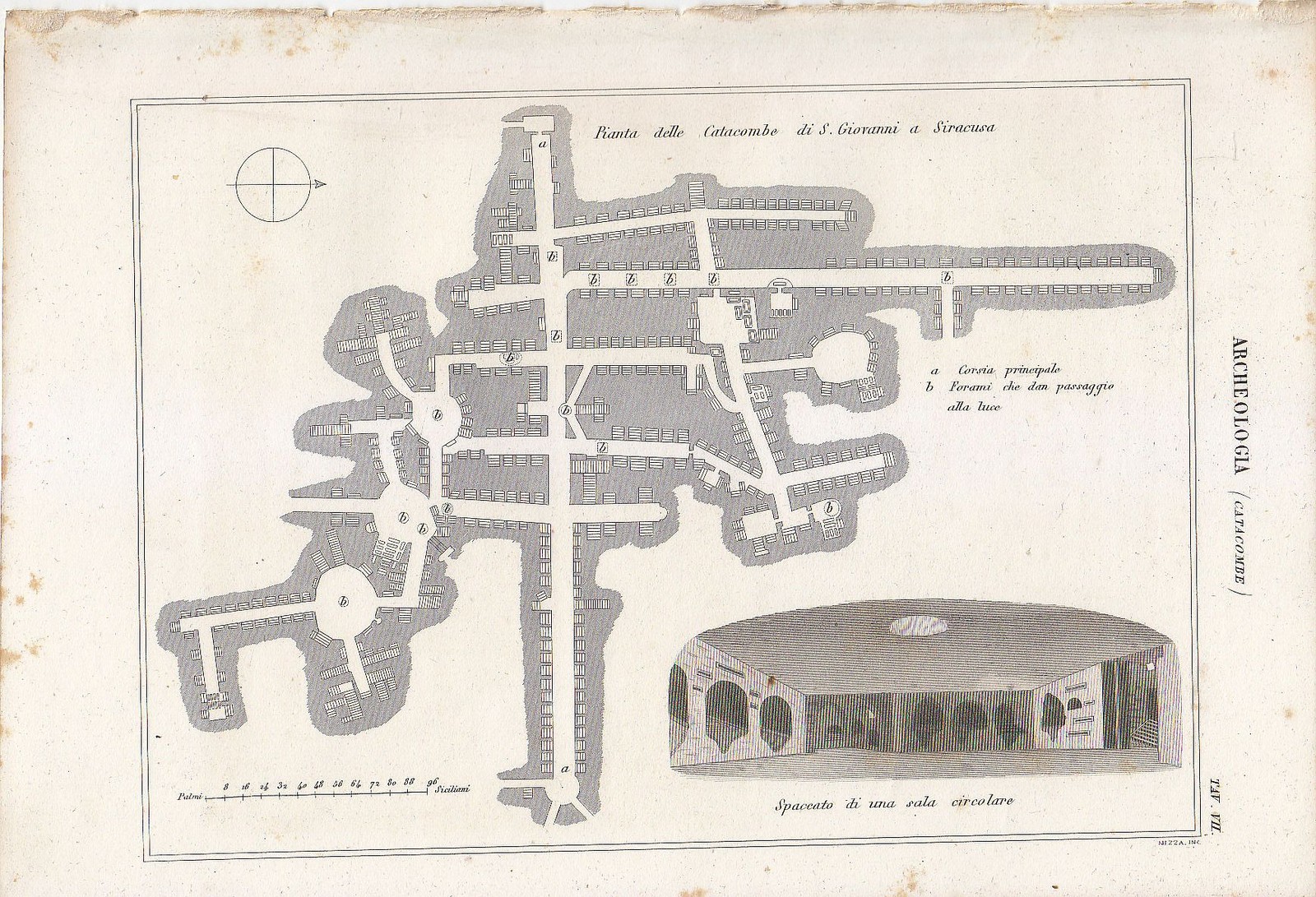 ARCHEOLOGIA CATACOMBE Pianta Incisione Stampa Antica 1866 Originale tavola VII