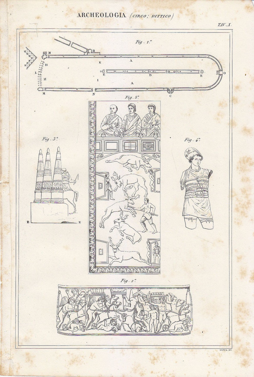 ARCHEOLOGIA CIRCO DITTICO Incisione Stampa Antica Vintag 1866 ORIGINALE TAVOLA …