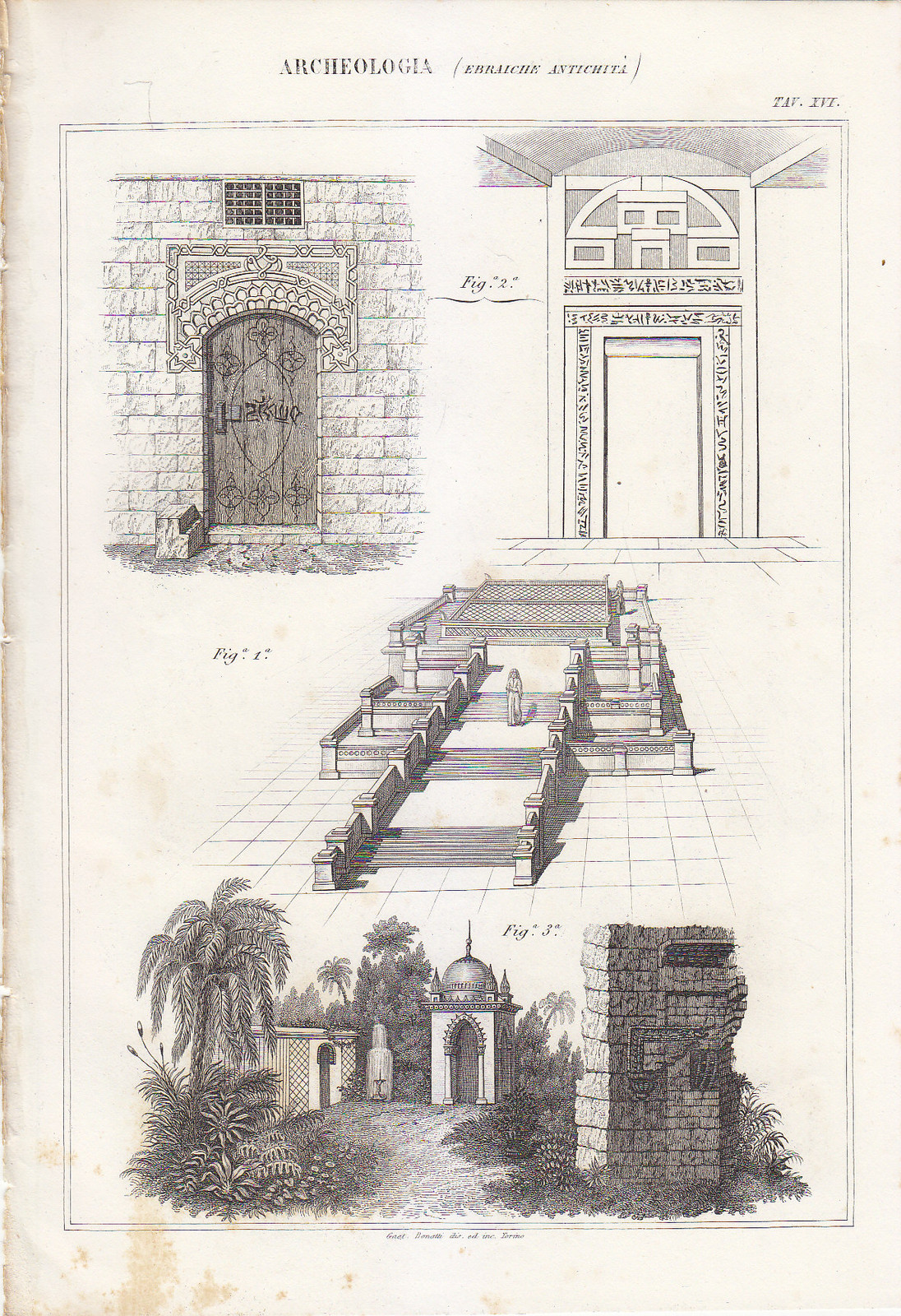 ARCHEOLOGIA EBRAICA ANTICHITA' Incisione Stampa Antica 1866 Originale tavola XVI