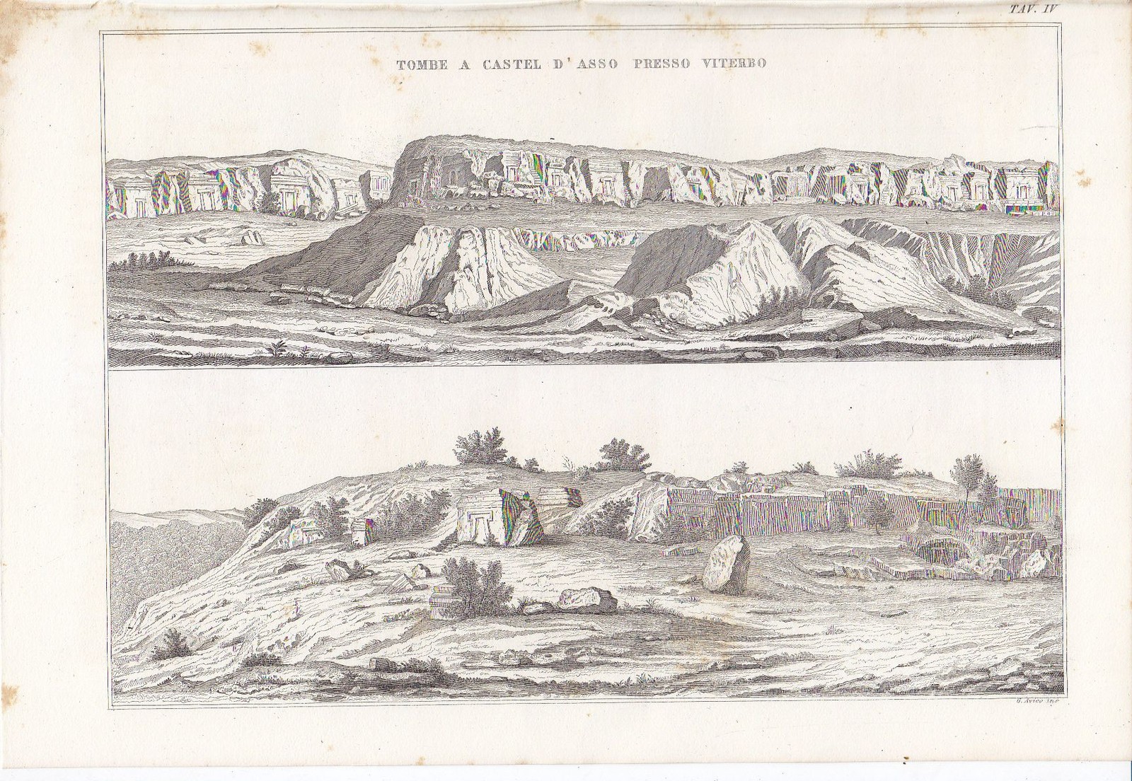 ARCHEOLOGIA TOMBE A CASTEL D'ASSO VITERBO Incisione Stampa Antica 1866 …
