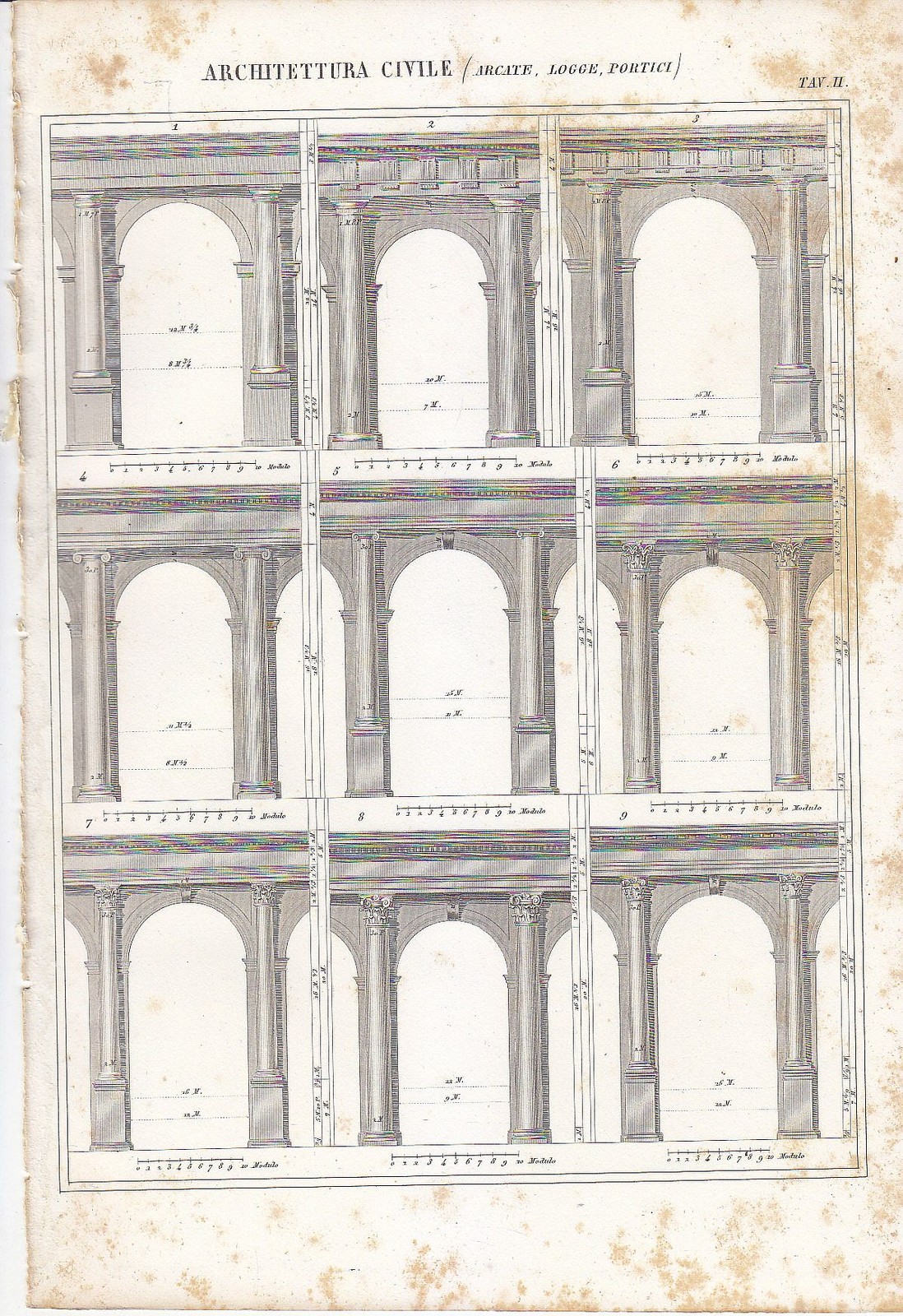 ARCHITETTURA CIVILE ARCATE LOGGE Incisione Stampa Antica 1866 Tavola Originale