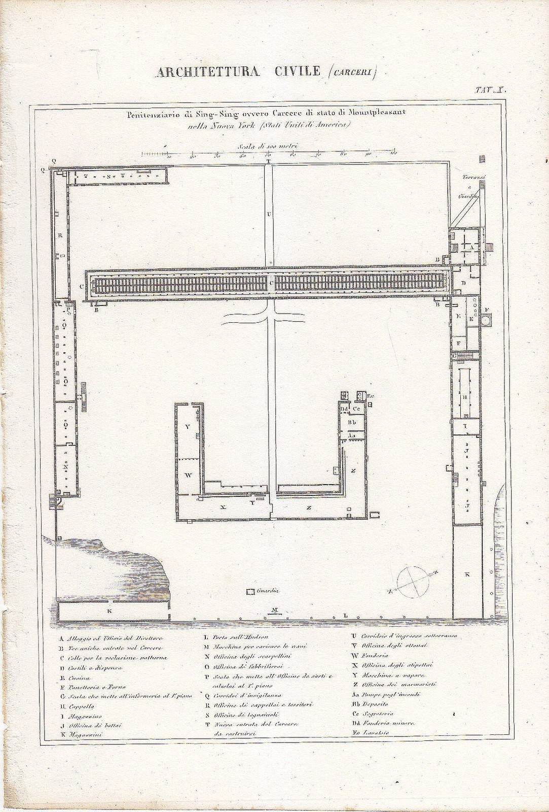 ARCHITETTURA CIVILE CARCERE SING SING Incisione Stampa Antica 1866 Originale …