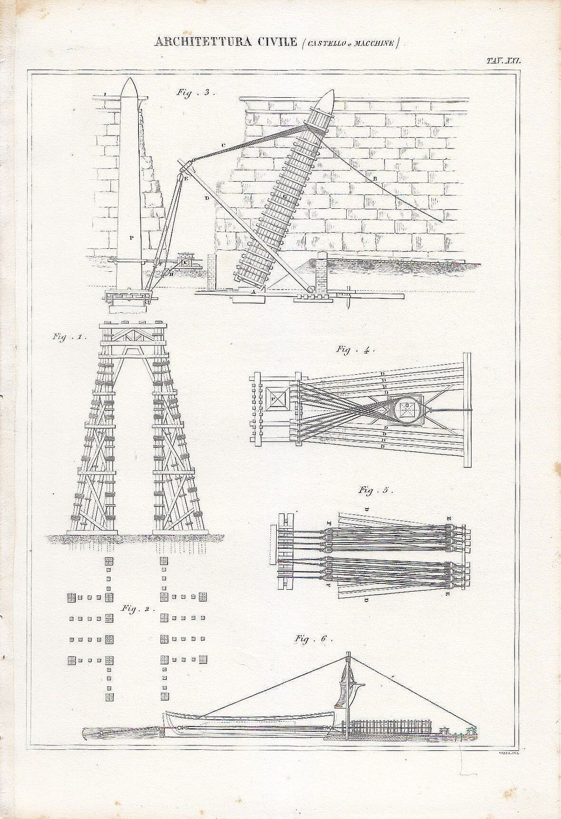 Architettura Civile Castello Macchine Incisione Stampa antica 1866 Originale