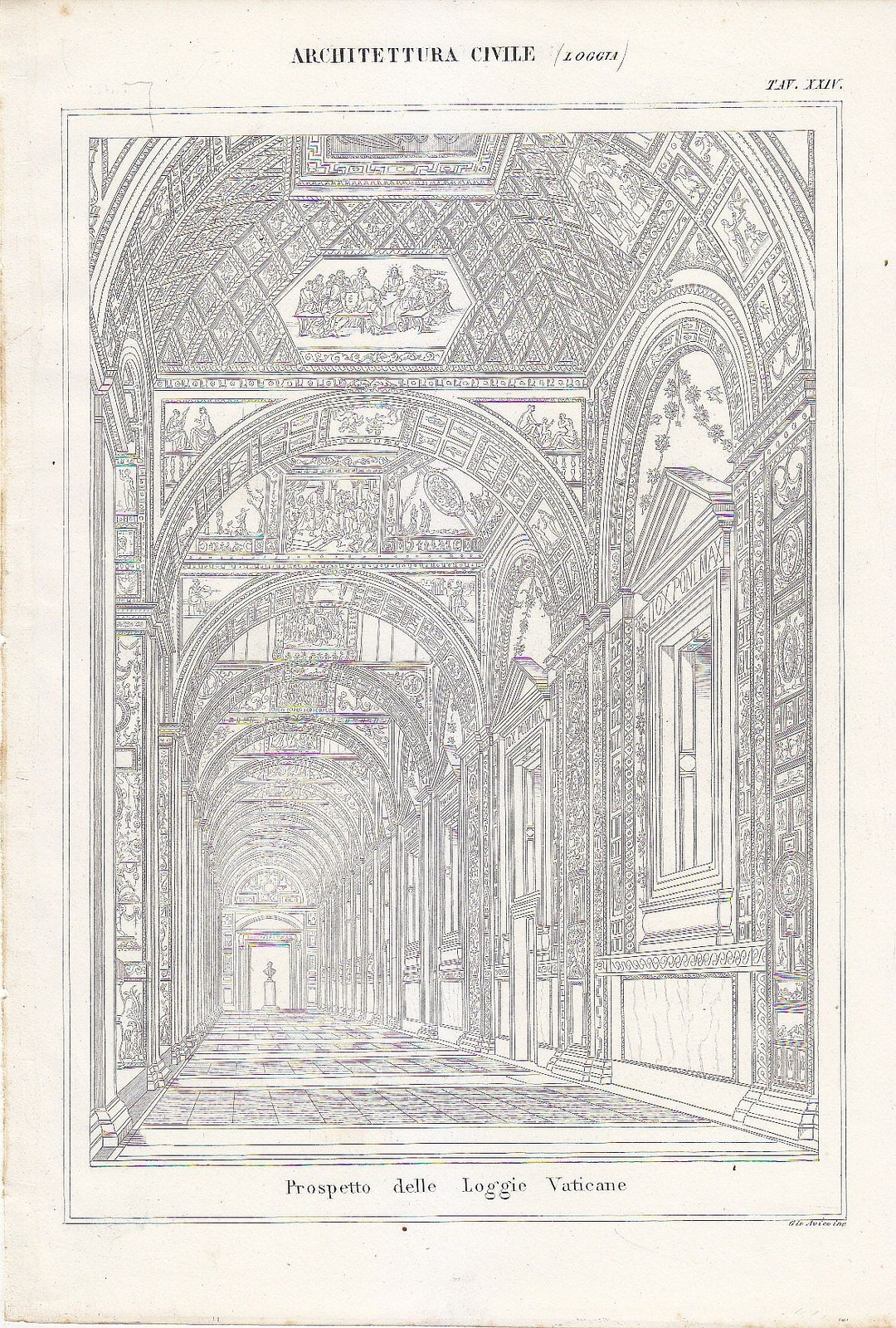 Architettura Civile Logge Vaticane Incisione Stampa 1866 Tavola Originale Antica