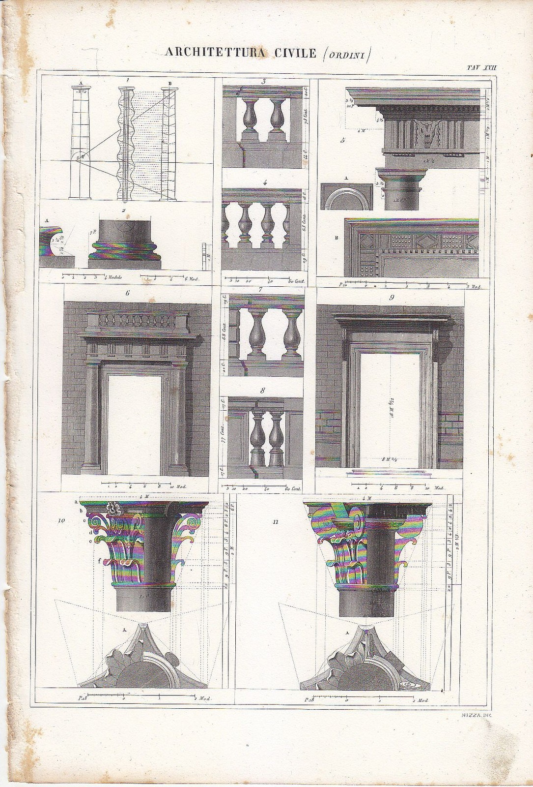ARCHITETTURA CIVILE ORDINI PORTALI Incisione Stampa Antica 1866 Originale Vintag