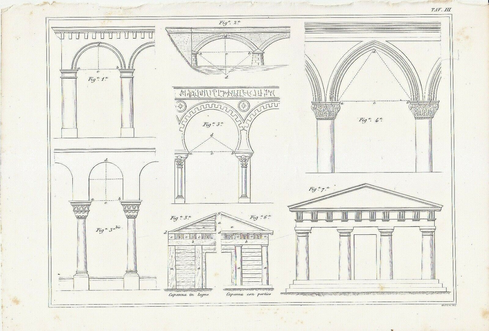 ARCHITETTURA CIVILE PORTICO Incisione Stampa Antica 1866 Tavola Originale Epoca