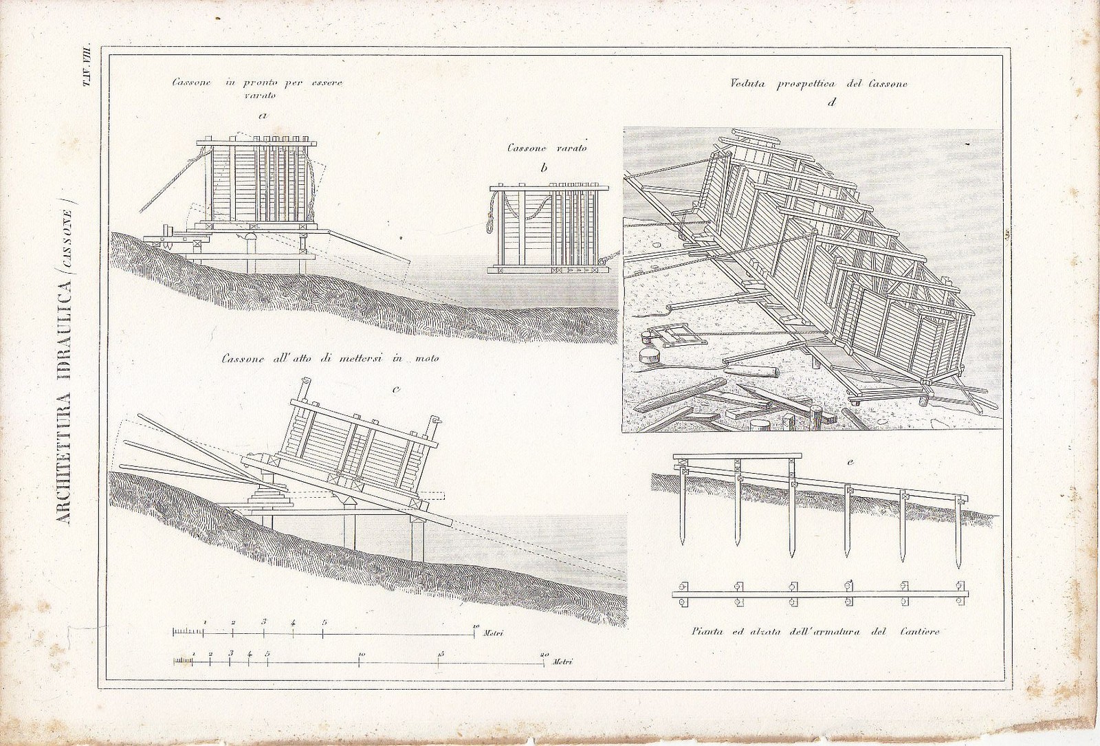 Architettura Idraulica Chiusa (1) Incisione Stampa Antica 1866 Tavola Originale
