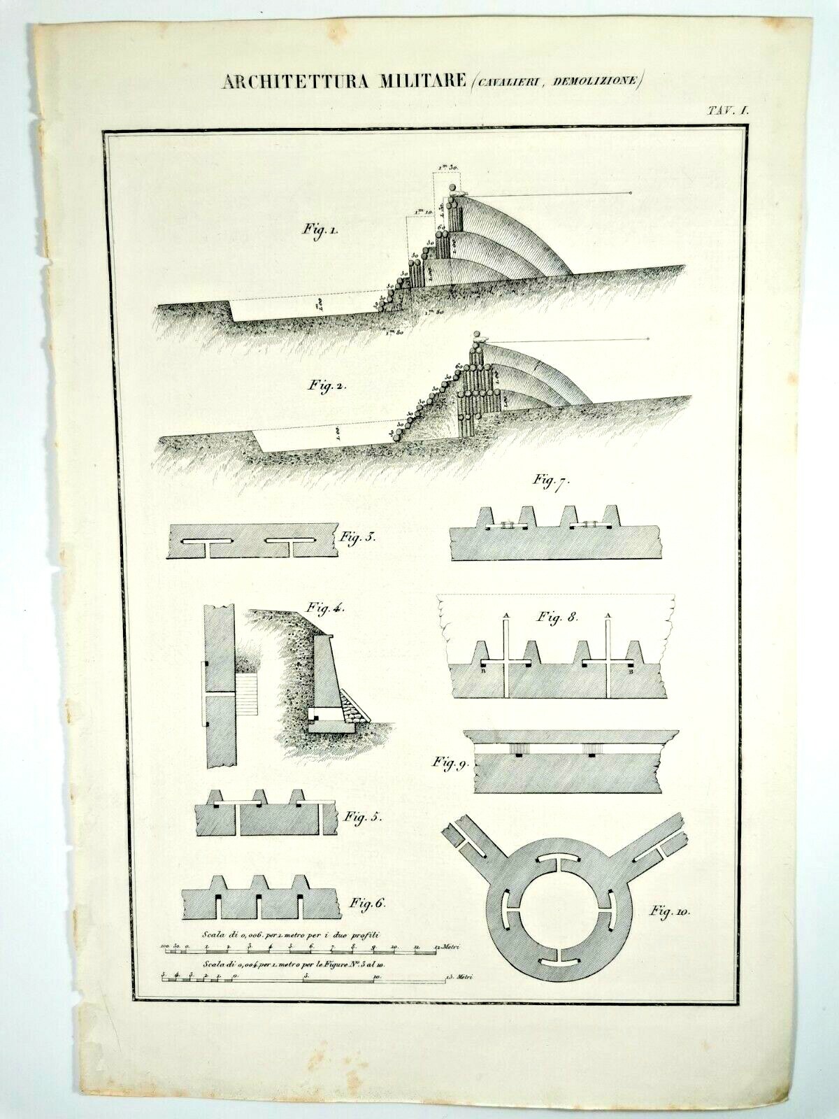ARCHITETTURA MILITARE CAVALIERI DEMOLIZIONE Incisione Stampa 1866 Tavola antica
