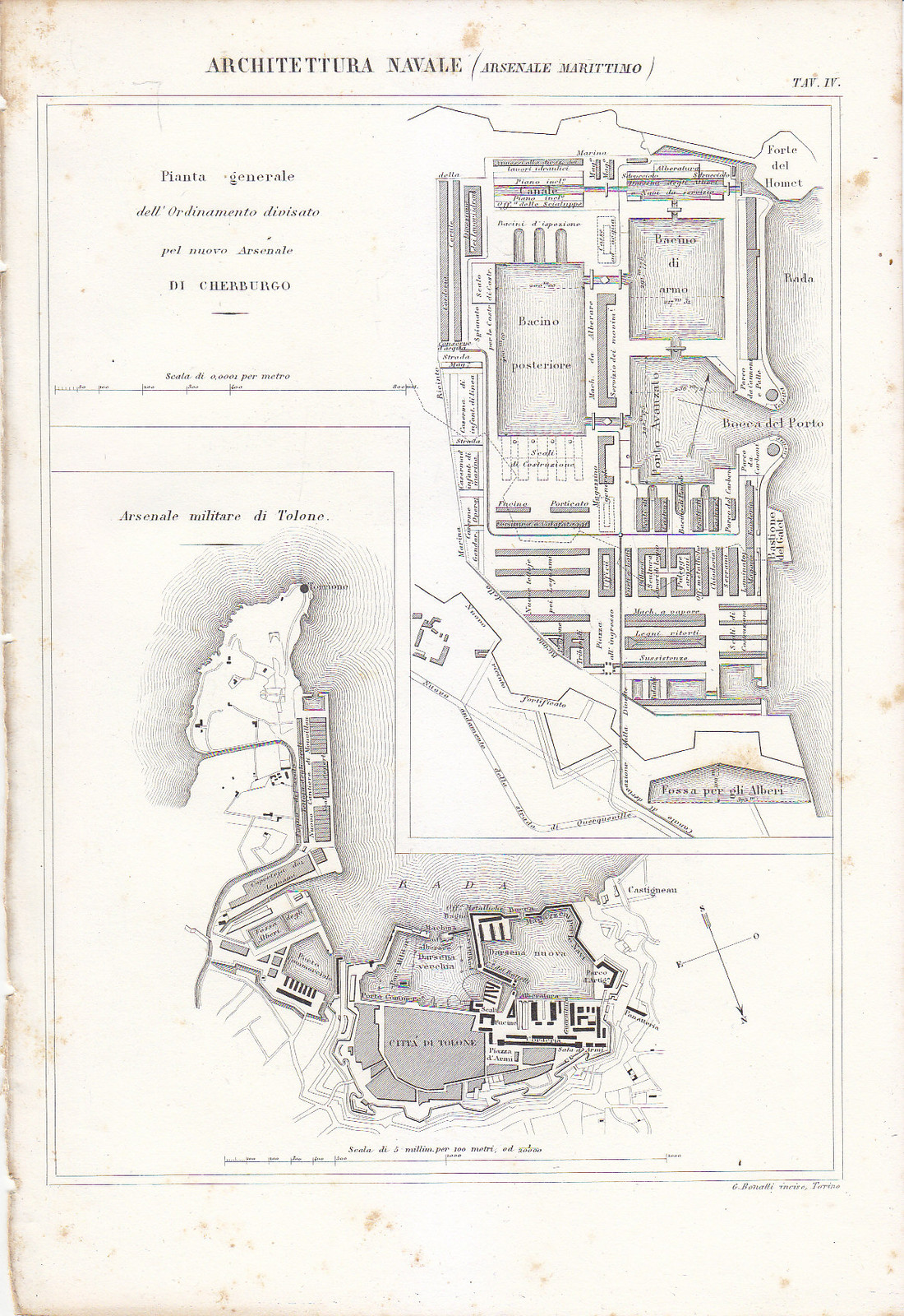 ARCHITETTURA NAVALE Arsenale Marittimo Chereburgo 1866 Antica Incisione Stampa