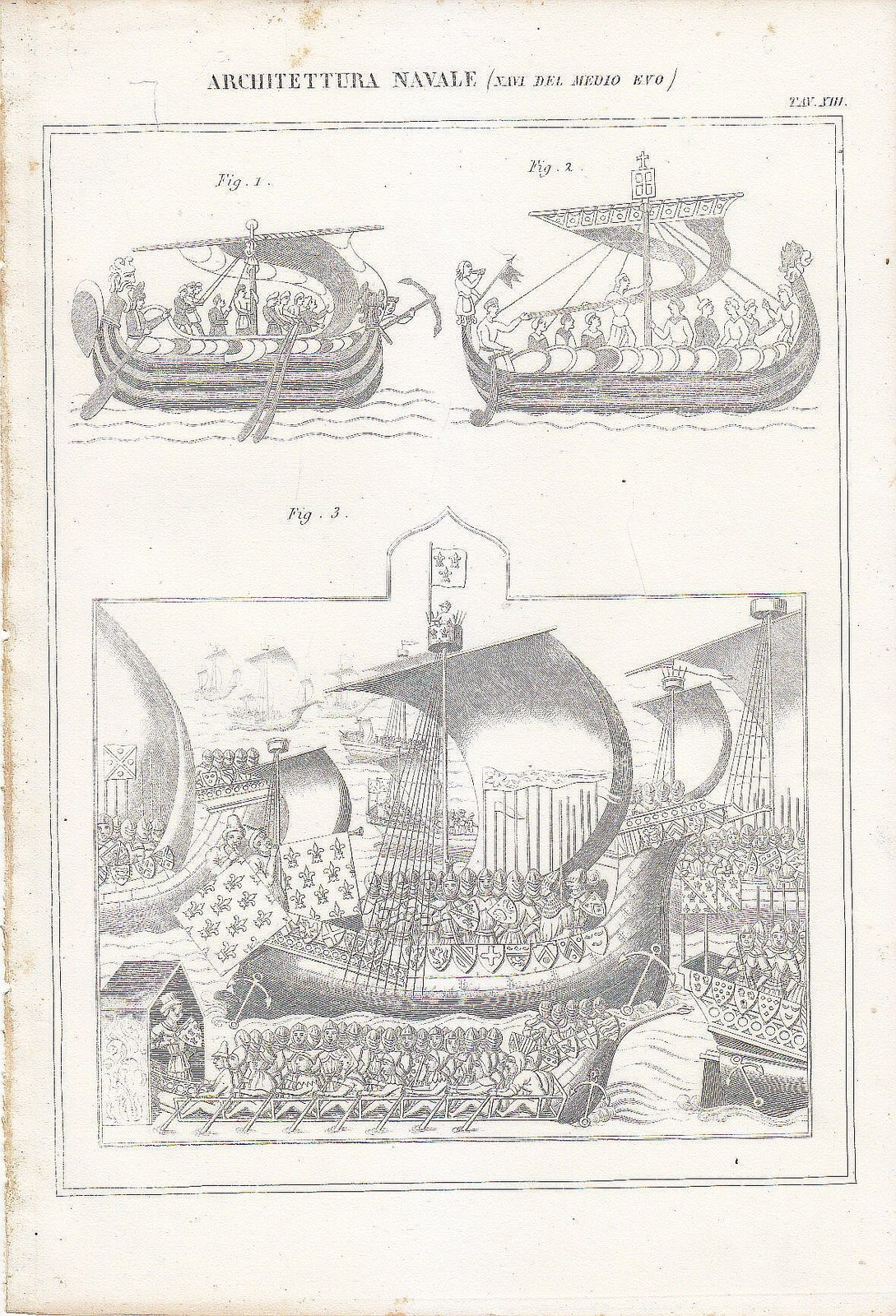 ARCHITETTURA NAVALE NAVI MEDIO EVO Incisione Stampa Antica 1866 Tavola …