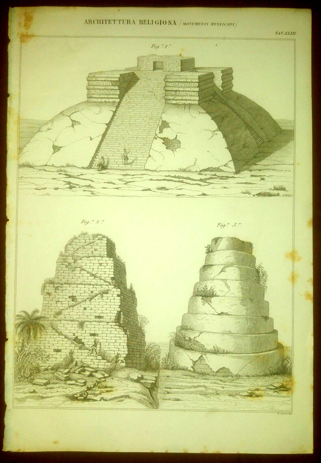 Architettura Religiosa Monumenti Messicani Tavola Incisione Stampa Antica 1866