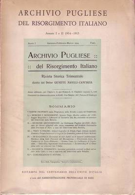 ARCHIVIO PUGLIESE DEL RISORGIMENTO ITALIANO Annata I II 1914 15 …