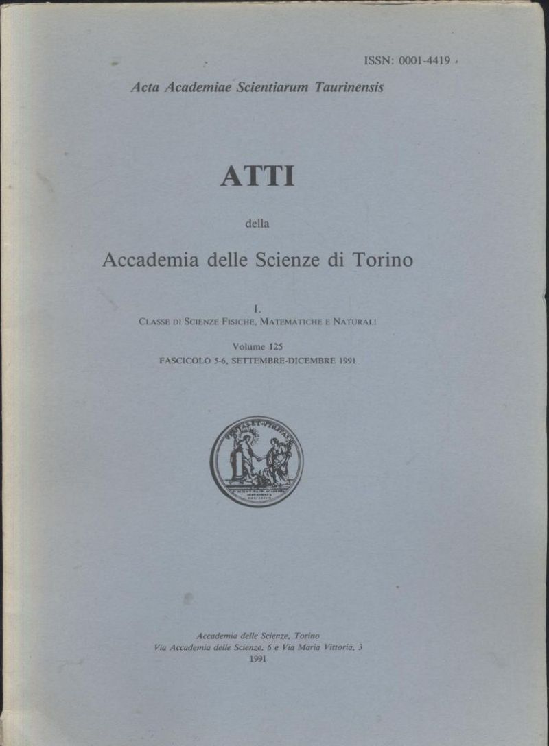 ATTI DELL'ACCADEMIA DELLE SCIENZE DI TORINO volume 125 fascicolo settembre …