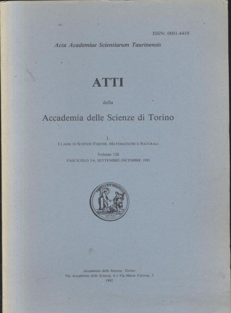 ATTI DELL'ACCADEMIA DELLE SCIENZE DI TORINO volume 126 del 1992 …