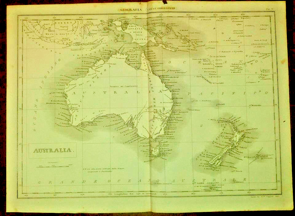 AUSTRALIA CARTA GEOGRAFICA ORIGINALE 1866 Incisione Stampa Antica Tavola Oceania