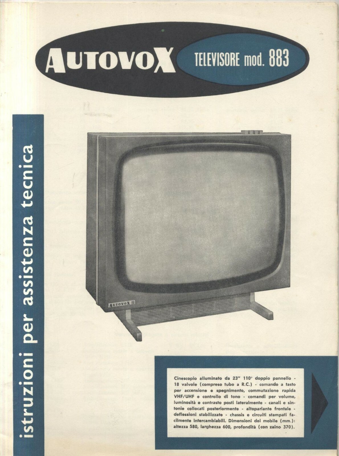 AUTOVOX televisore mod 883 istruzioni assistenza tecnica schemi circuiti manuale