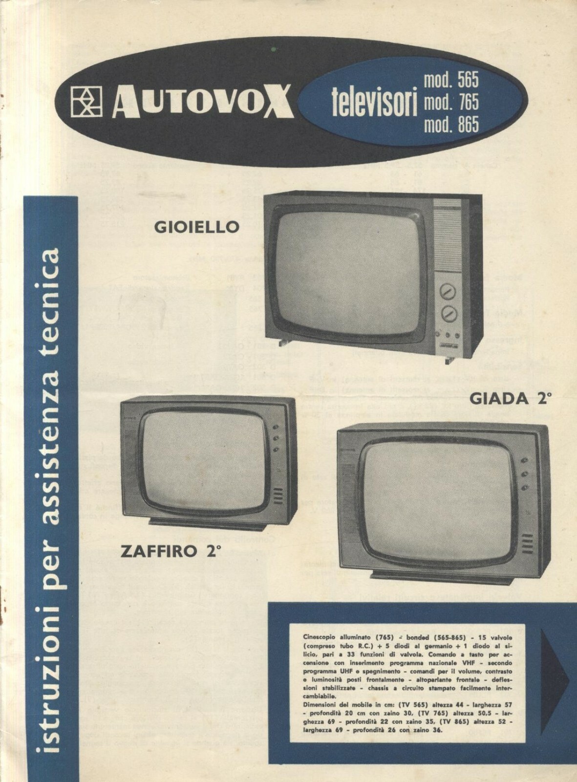AUTOVOX televisori 565 765 865 istruzioni assistenza tecnica schemi circuiti