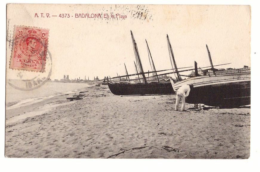 Badalona en la playa tarjeta postal cartolina viaggiata 1916 Vintage …