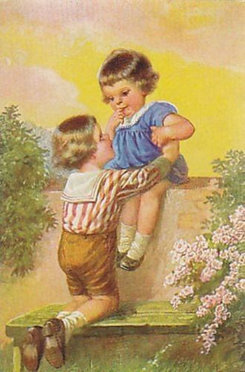 Bambini Innamorati Cartolina A Colori Non Viaggiata Originale Vintage Postcard