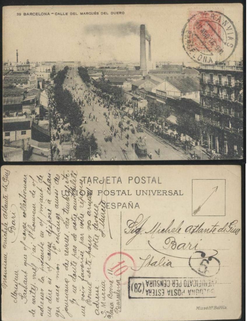 BARCELONA calle del marques del Duero cartolina viaggiata 1916 tarjeta …