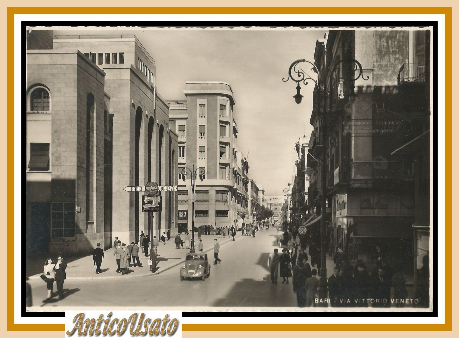 BARI VIA VITTORIO VENETO 1953 viaggiata CARTOLINA ORIGINALE Vintage Postcard